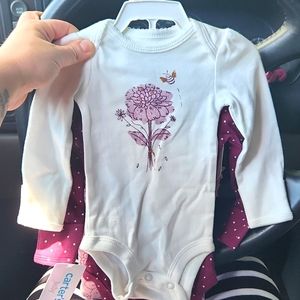 Newborn Carter baby girl clothes. White and purple.